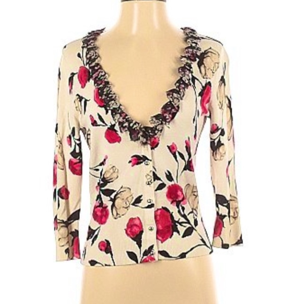 White House Black Market Floral Cardigan